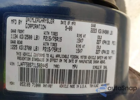 2001 Jeep Cherokee Limited/Sport z USA, uszkodzony, nr VIN 1J4FF58S71L502445